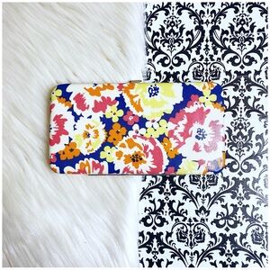 Target : faux leather navy blue pink orange floral print clutch bag wallet